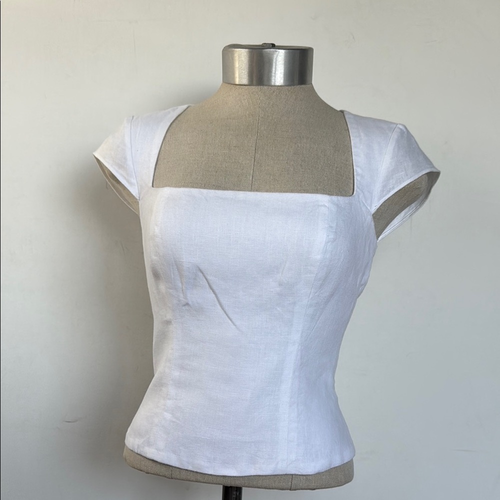 Reformation Elegant White linen Square Neck Top size 0 ( XS)